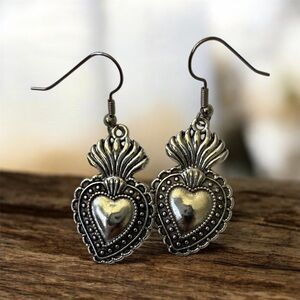 Silver Heart Dangle Earrings